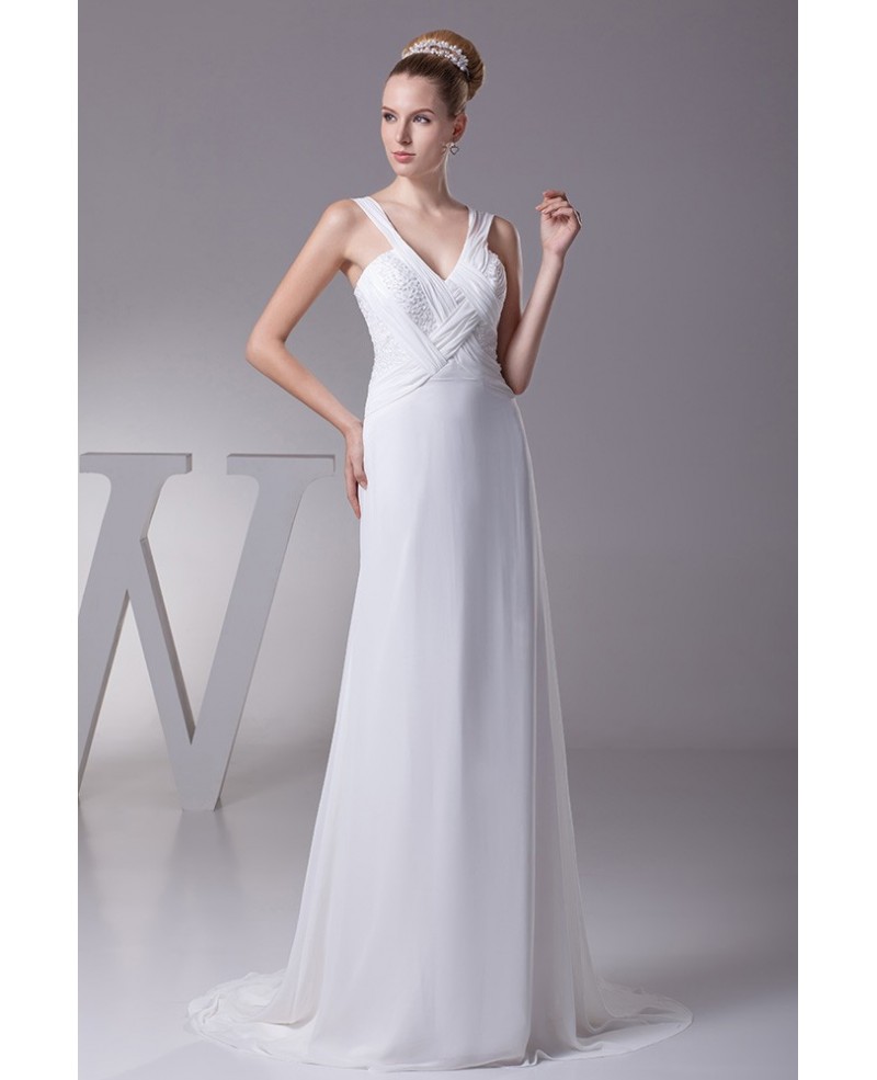 Long Slim Pleated Crossing Beading Wedding Dress with Sweetheart Neckline