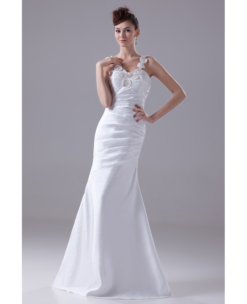 Fitted Folded Sweetheart Satin Wedding Dress with Beading Flower Straps