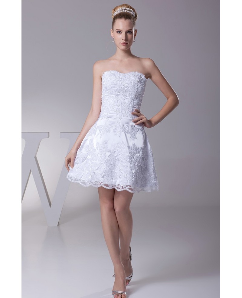 Beach Short Cocktail Lace Beading Wedding Dress with Corset Back