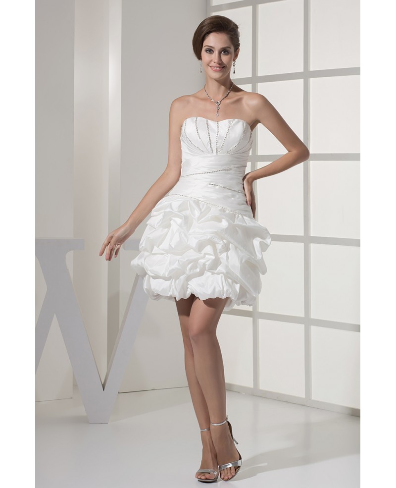 Simple Beaded Taffeta White Beach Bridal Dress in Cocktail Length