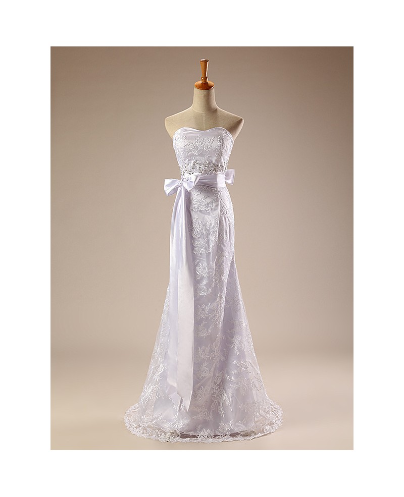 Sweetheart Lace Mermaid Wedding Dress with Bow Sash