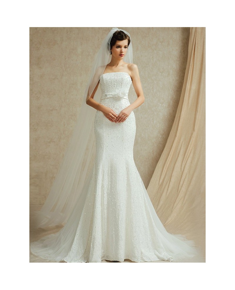 Perfect Fitted Mermaid Strapless Wedding Dress with Beading