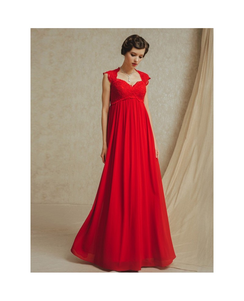 Long Red Chiffon Empire Waist Maternity Wedding Party Dress