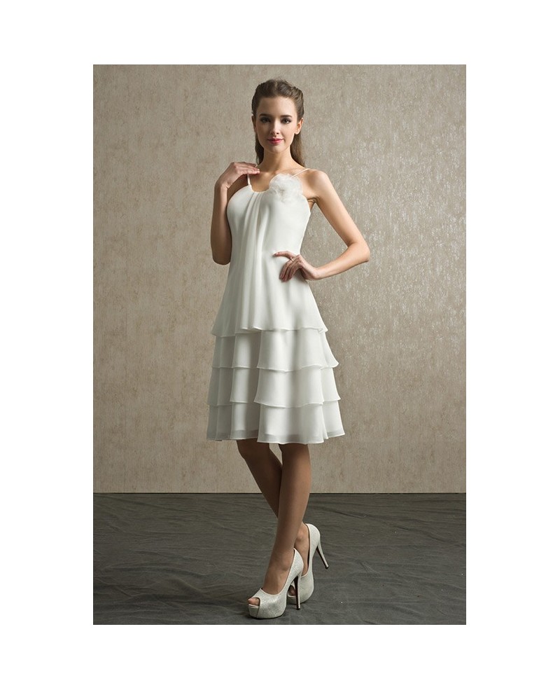 Elegant Ivory Layered Chiffon Short Wedding Dress Ruffles