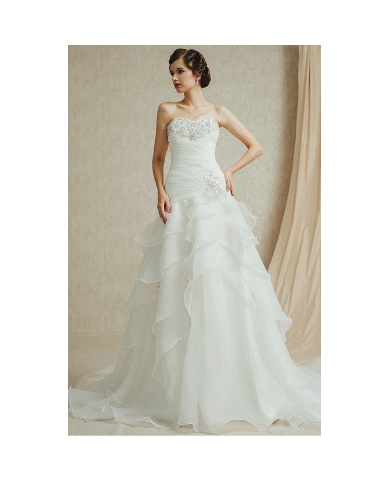 Popular Sweetheart Pleated Organza Wedding Dress with Ruffles