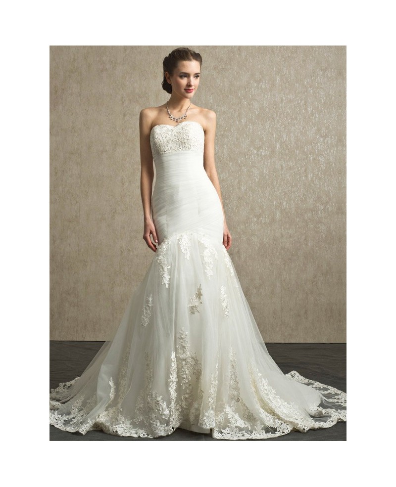 Sweetheart Pleated Organza Mermaid Lace Custom Wedding Dress