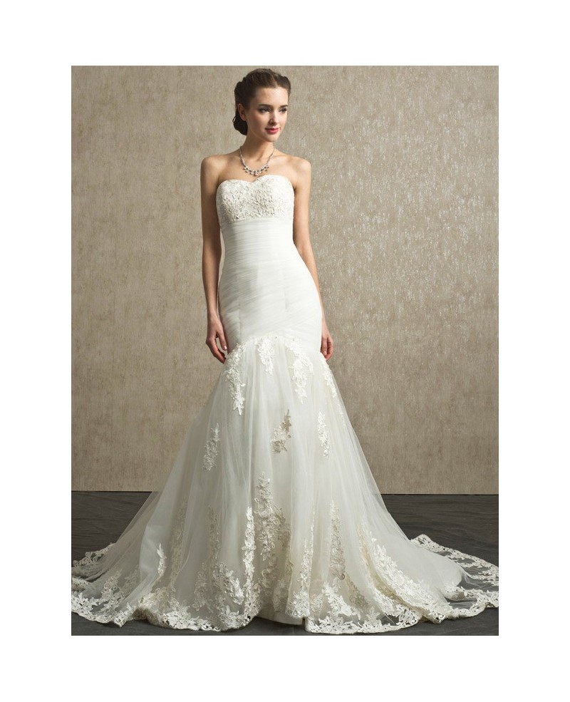 Sweetheart Pleated Organza Mermaid Lace Custom Wedding Dress