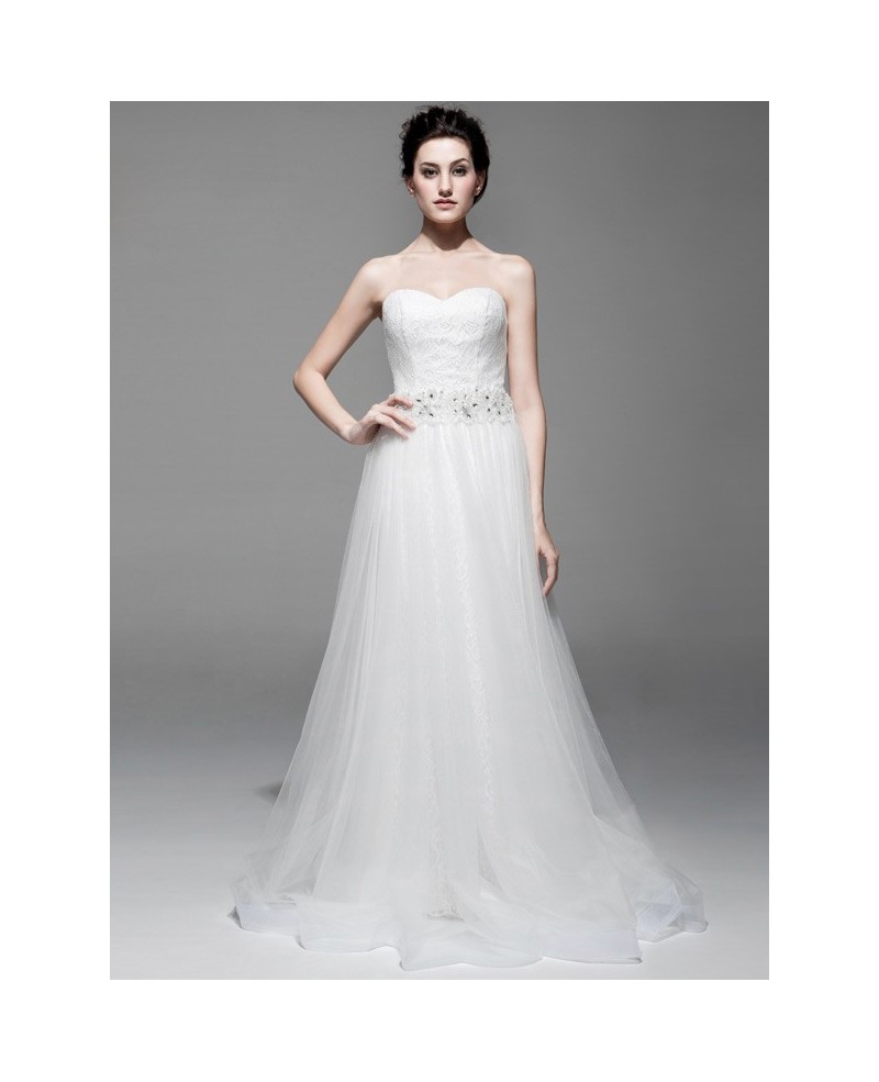 Simple A-line Lace Tulle Beach Wedding Dress Sweetheart