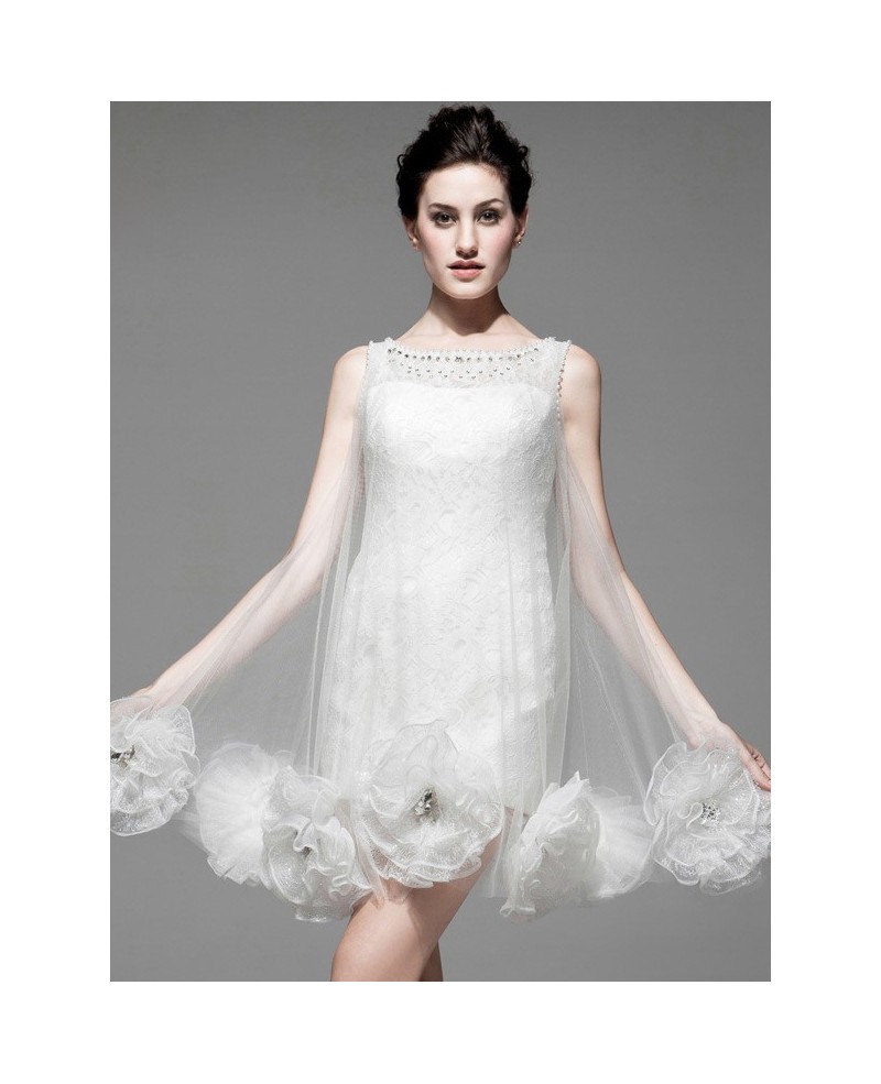 Unique Handmade Flowers Sheath Lace Tulle Bridal Party Dress - Click Image to Close