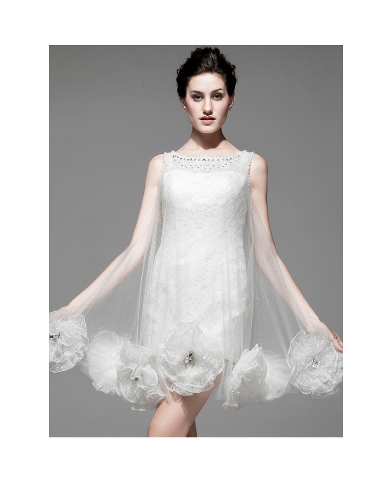 Unique Handmade Flowers Sheath Lace Tulle Bridal Party Dress