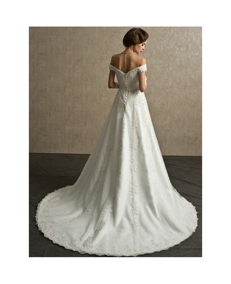 Popular Lace Off the Shoulder A-line Sweep Train Wedding Dress