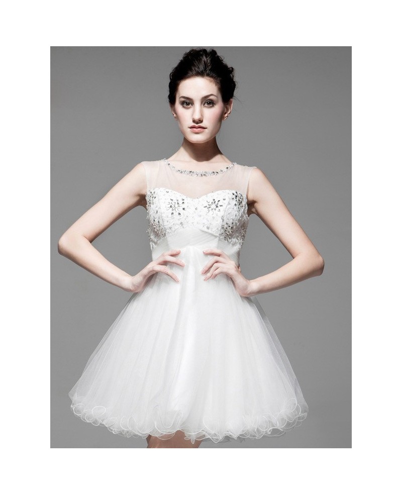 Cute Short Tulle Wedding Dress Open Back with Beading