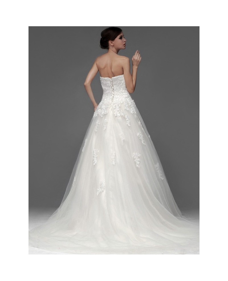 Lace A-line Long Tulle Wedding Dress with Sweep Train