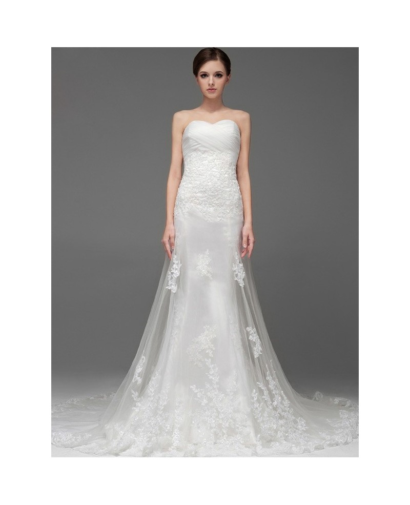 Pleated Sweetheart High End Custom Lace Wedding Dress with Tulle