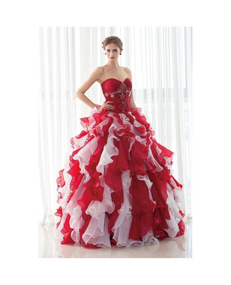 Sweetheart Beaded Red and White Quinceanera Dress with Jacket