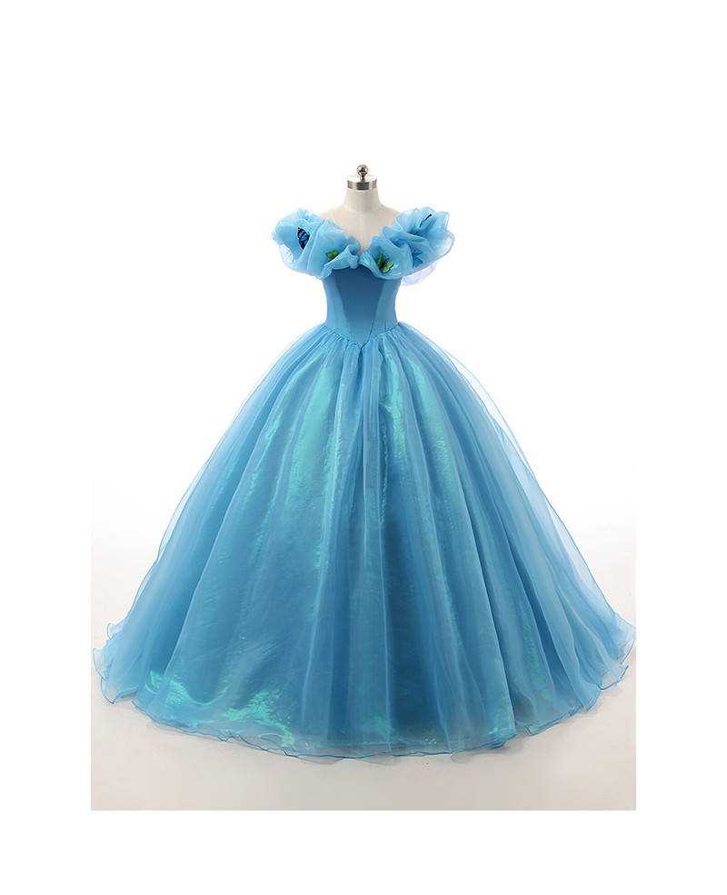 Ball-Gown Off-the-Shoulder Sweep Train Tulle Prom Dress With Ruffles