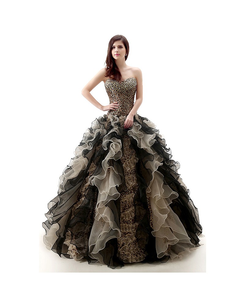 Ball-Gown Sweetheart Sweep Train Tulle Dress With Cascading Ruffles Beading