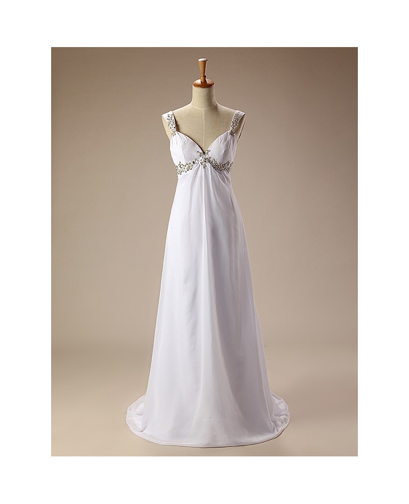 Simple Beaded Straps Long Chiffon Wedding Dress - Click Image to Close