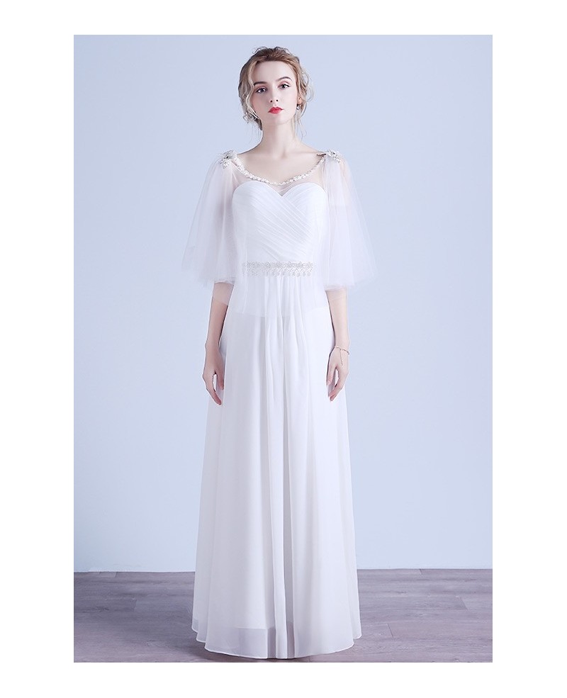 Elegant A-line Scoop Neck Floor-length Chiffon Wedding Dress With Beading