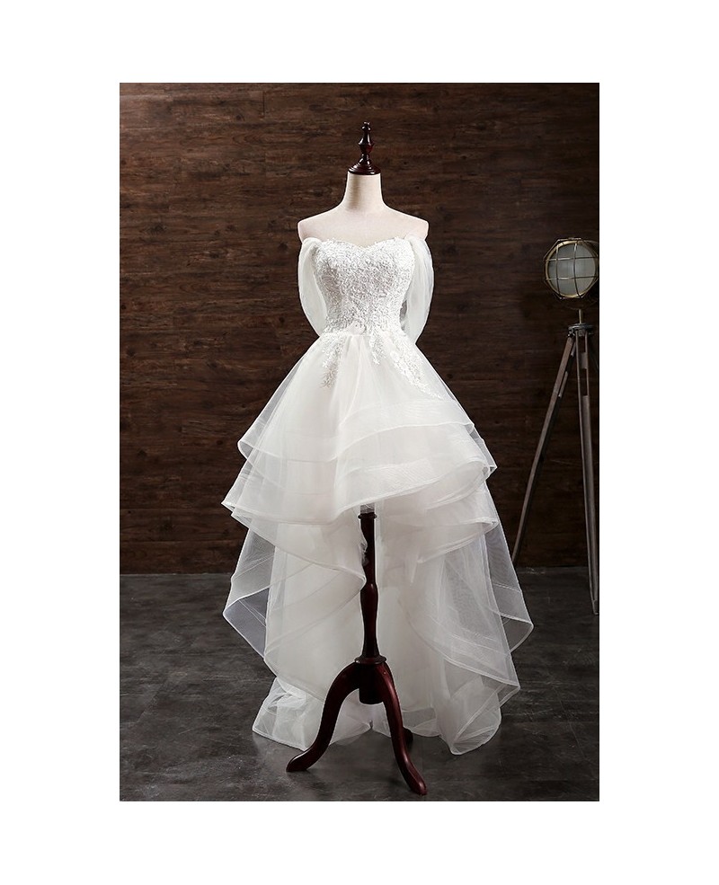 Trendy A-line Sweetheart High Low Organza Wedding Dress With Appliques Lace