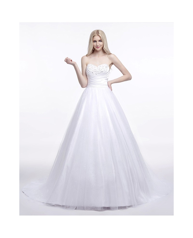 Ball-Gown Sweetheart Sweep Train Satin Wedding Dress With Ruffles Beading