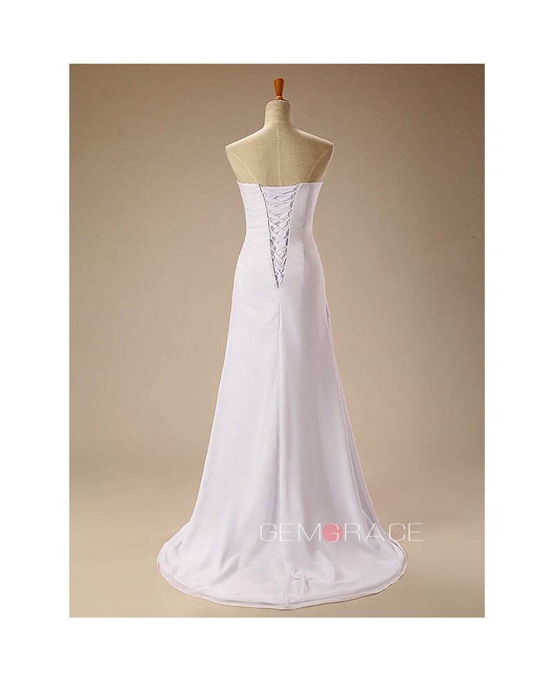 Beaded Lace Strapless Long Chiffon Wedding Dress Ruffles - Click Image to Close