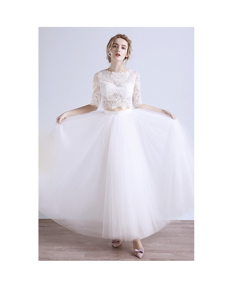 2017 New Two-piece Lace Boho Beach Wedding Dress Half Sleeves