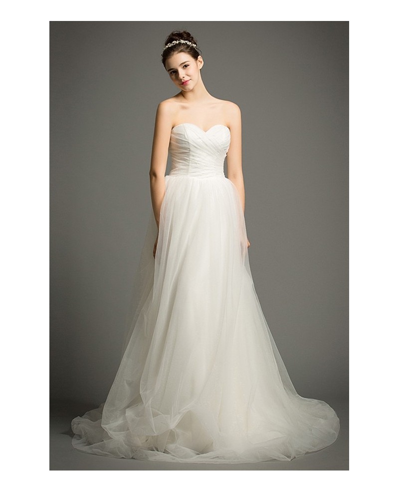 Simple A-Line Sweetheart Court Train Tulle Wedding Dress With Ruffle - Click Image to Close
