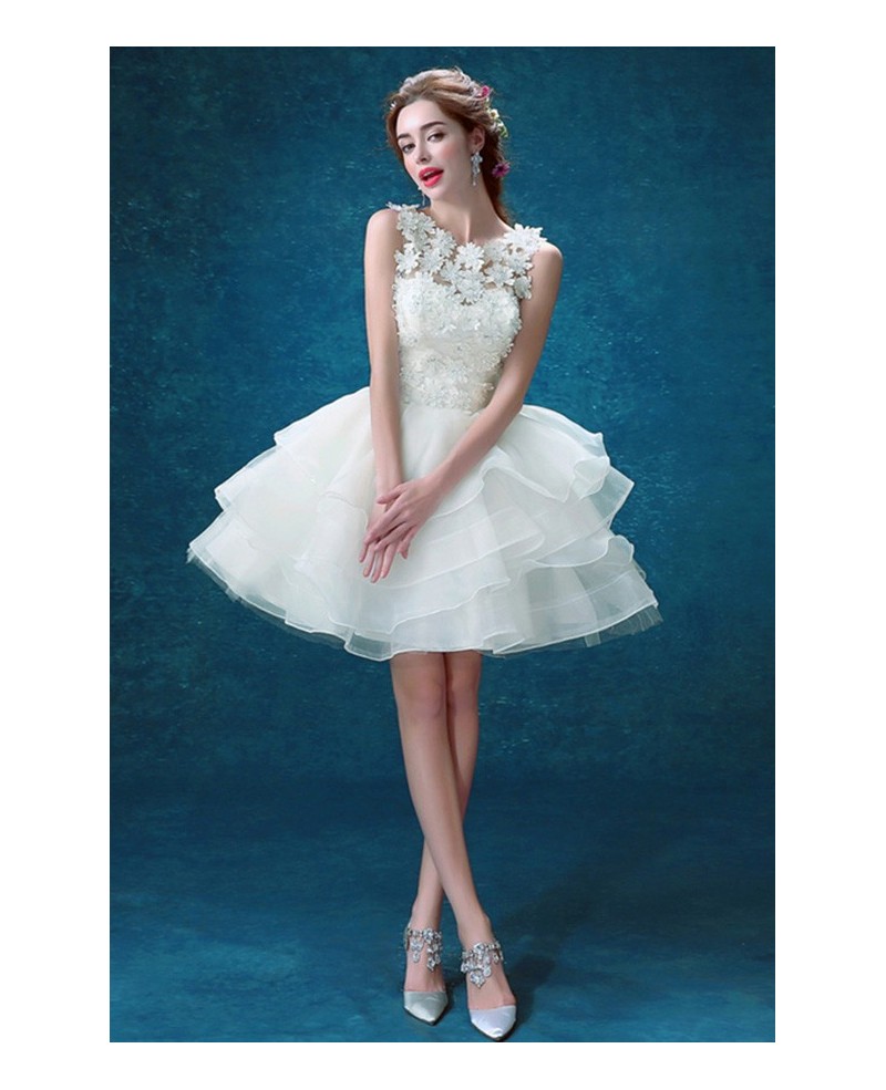 Lovely Ball-gown Scoop Neck Short Organza Wedding Dress With Flowers