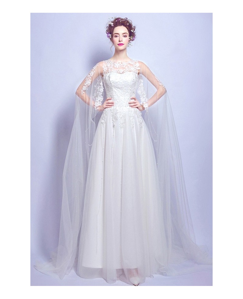 Special A-line Scoop Neck Floor-length Tulle Wedding Dress With Lace