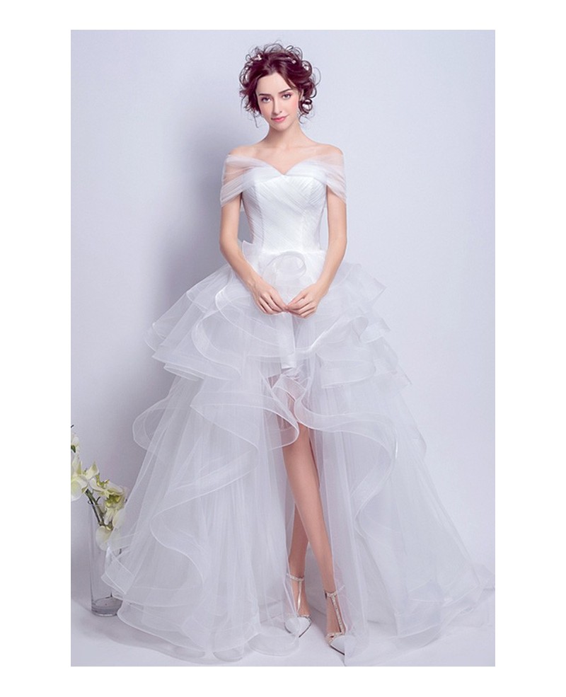 Simple High Low Off-the-shoulder Tulle Wedding Dress