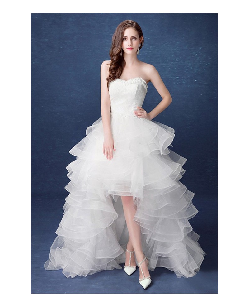 Special Ball-gown Sweetheart High Low Wedding Dress With Cascading Ruffles