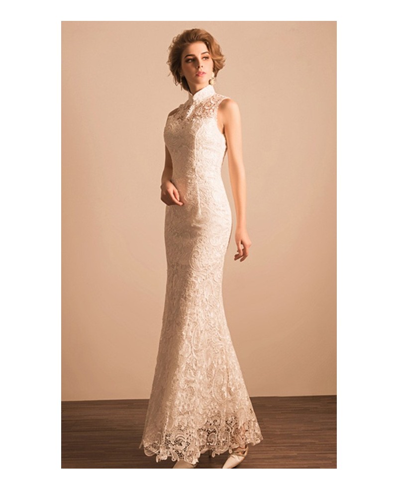 Classic Mermaid High Neck Floor-length Lace Wedding Dress