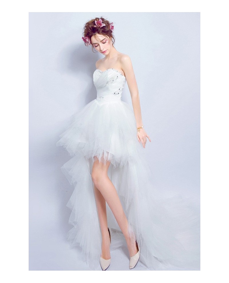 Sexy A-line Sweetheart High Low Tulle Wedding Dress With Sequins