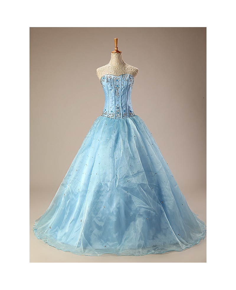 Ball Gown Long Sequined Embroidered Blue Wedding Dress