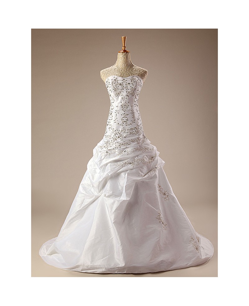 Sequined Embroidered Ballgown Taffeta Wedding Dress with Train