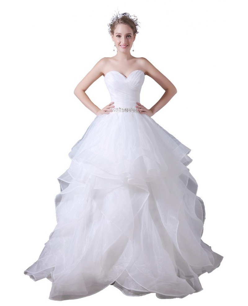 Ball-gown Sweetheart Floor-length Tulle Wedding Dress With Beading - Click Image to Close