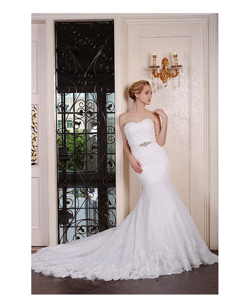 Mermaid Sweetheart Chapel Train Lace Wedding Dress With Beading