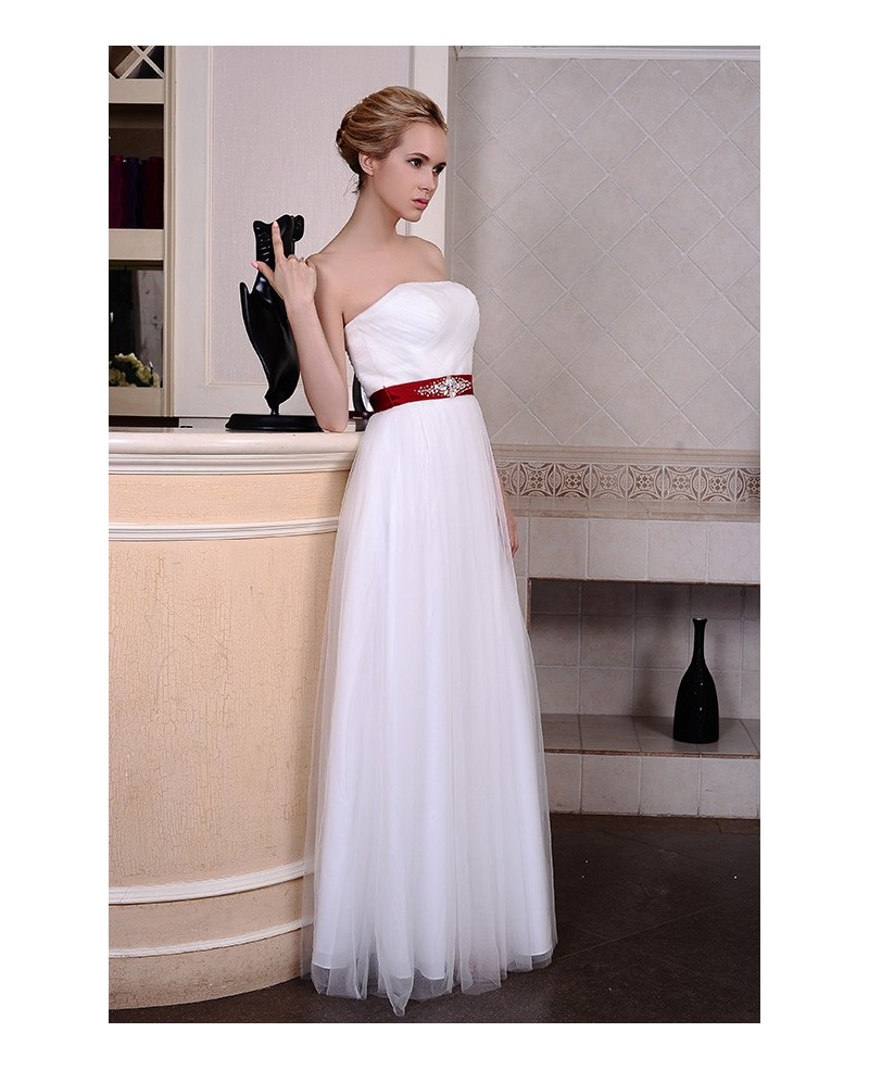 A-Line Strapless Floor-Length Organza Wedding Dress With Beading Bow