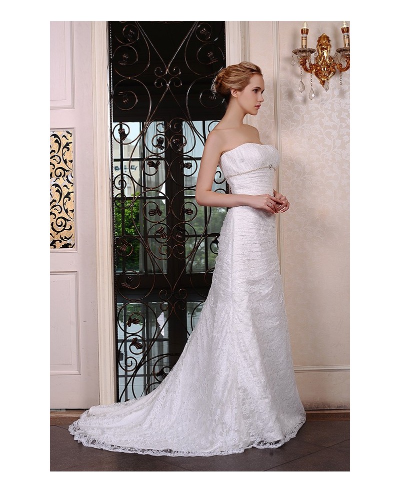 Mermaid Strapless Court Train Lace Wedding Dress With Beading