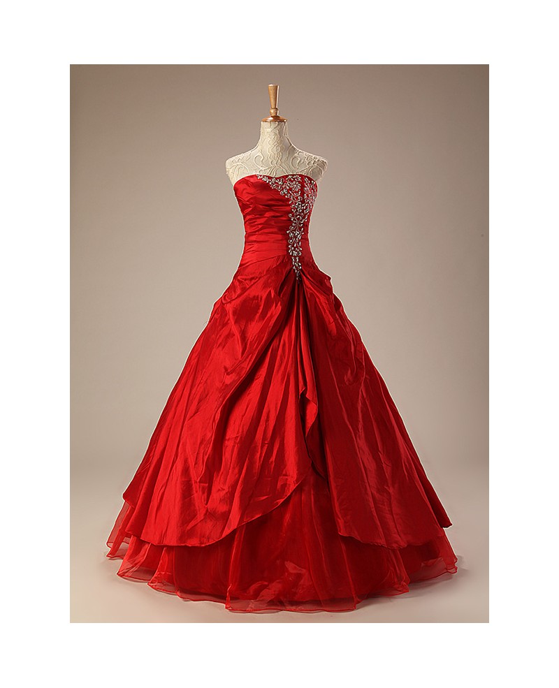 Taffeta Ballgown Embroidered Red Wedding Dress Ruffles