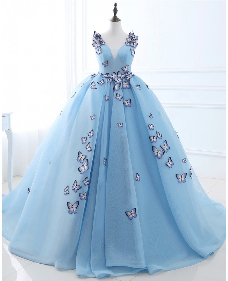 Formal Ballgown Tulle Prom Dress with Butterflies