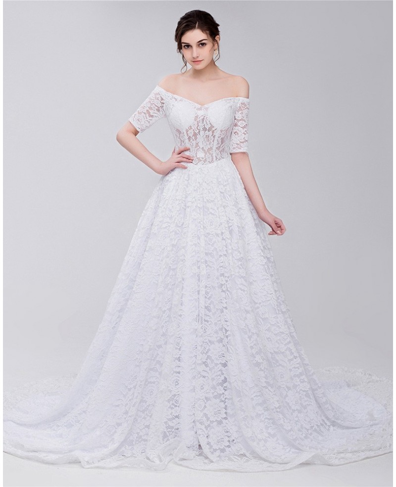 Gorgeous Full Lace Off Shoulder Wedding Dress - Click Image to Close