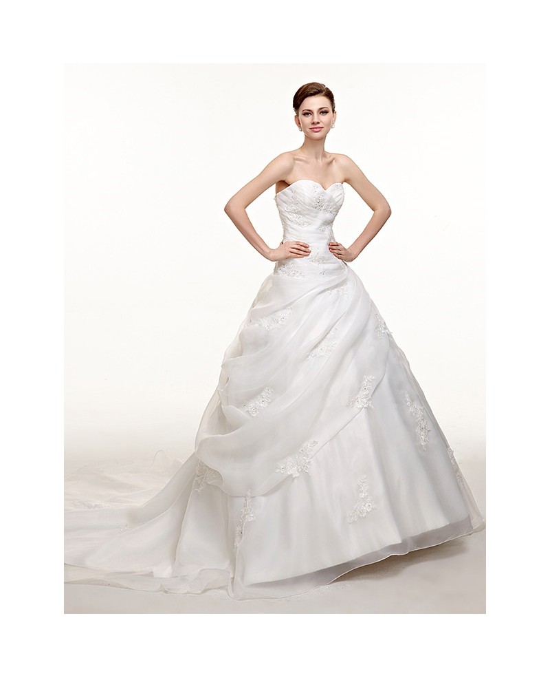 Sweetheart Beaded Lace Organza Corset Wedding Dress with Train