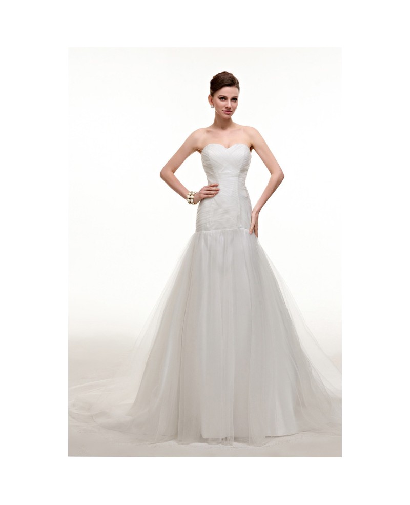 Pretty Pleated Taffeta and Tulle Corset Wedding Dress