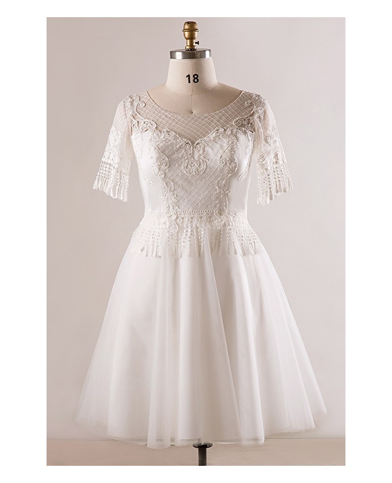 Custom Plus Size Unique Lace Short White Wedding Dress