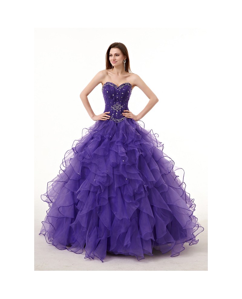 Strapless Sweetheart Ballgown Beaded Puffy Prom Dress with Corset