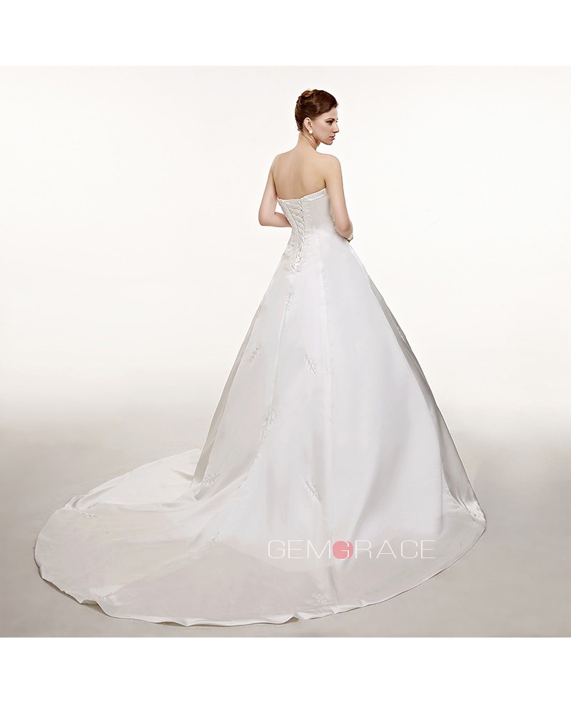 Simple Strapless Beaded Ballgown Wedding Dress