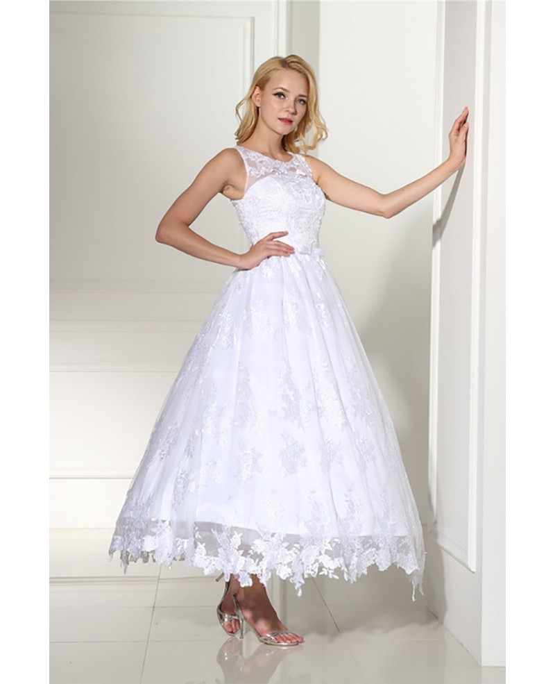 Vintage Ankle Length Ballgown Lace Wedding Dress Rustic Sleeveless - Click Image to Close