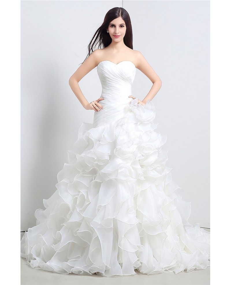 Custom Sweetheart Formal Organza Wedding Dress With Ruffles For Cheap Online - Click Image to Close